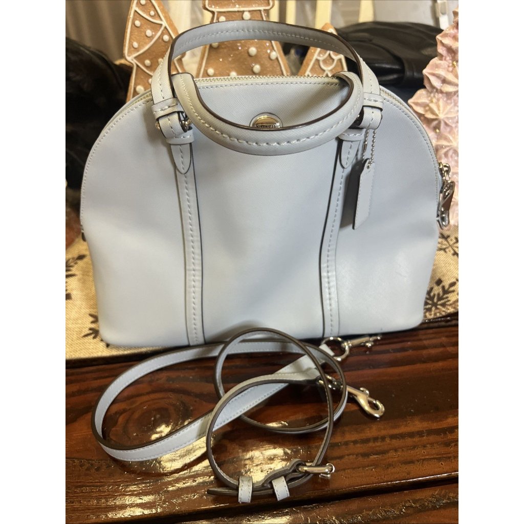 Coach Peyton (2013) Sky Blue Leather Domed Satchel Cross Body Bag